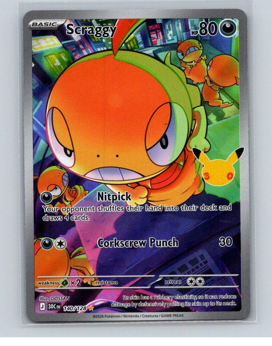 Scraggy Holo Illustration Rare ME: 30th Celebration 140/128 NM