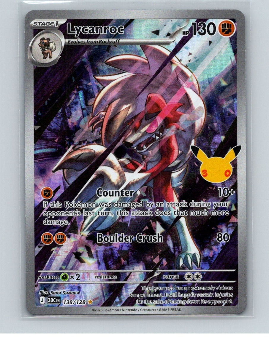 Lycanroc Illustration Rare ME: 30th Celebration 138/128 NM