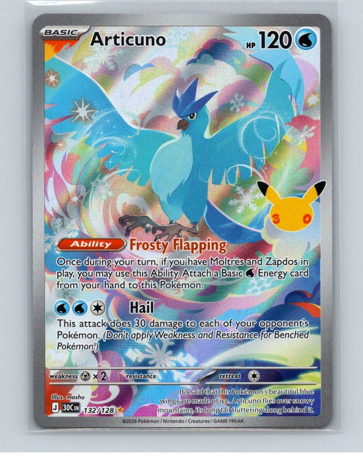 Articuno Holo Illustration Rare ME: 30th Celebration 132/128 NM