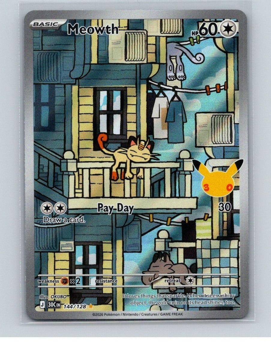 Meowth Illustration Rare ME: 30th Celebration 144/128 NM