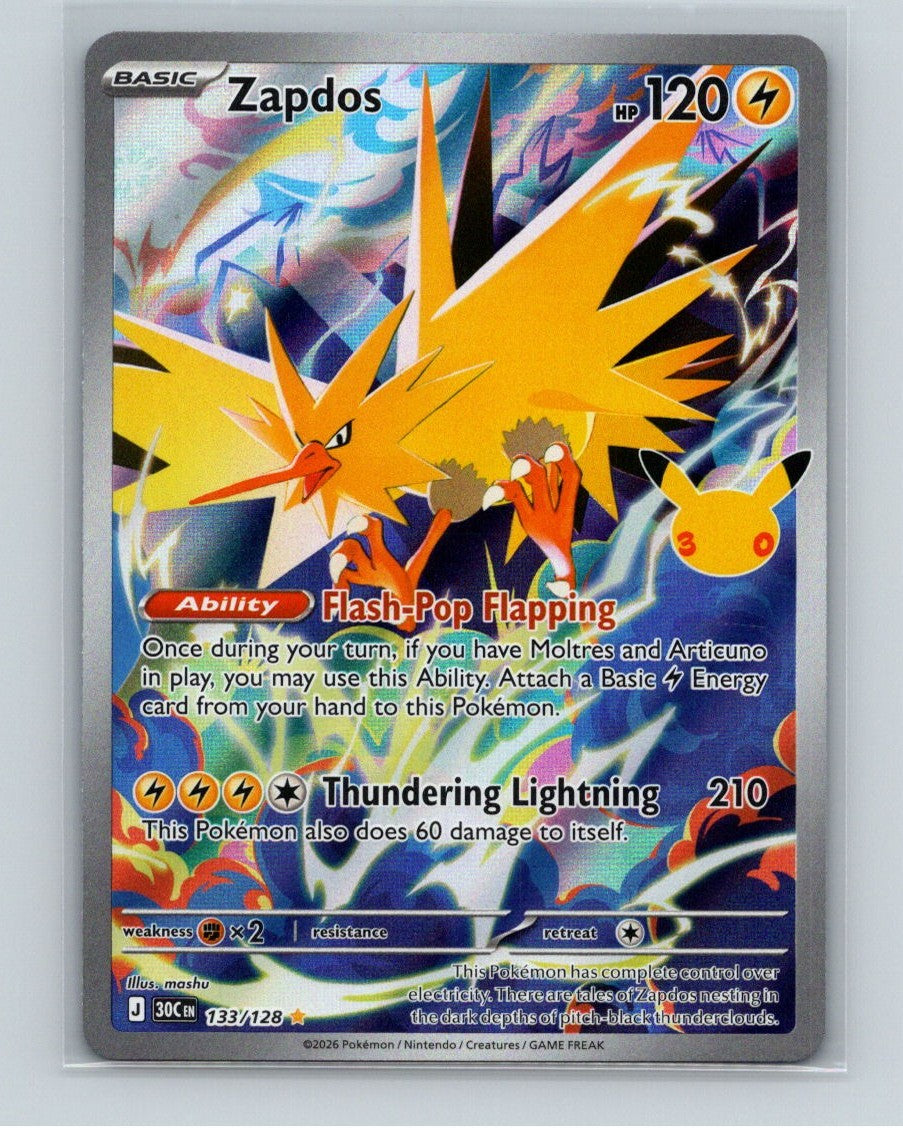 Zapdos Holo Illustration Rare ME: 30th Celebration 133/128 NM