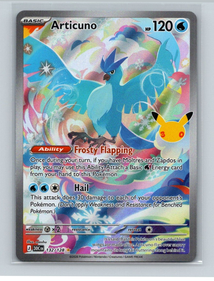 Articuno Holo Illustration Rare ME: 30th Celebration 132/128 NM